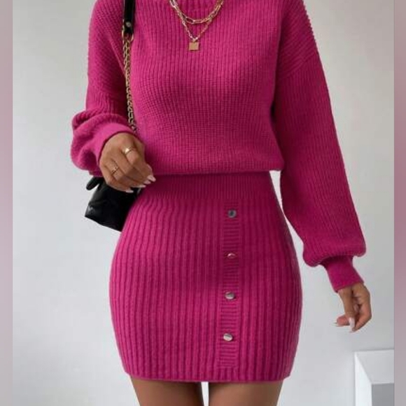 Drop Shoulder Ribbed Knit Sweater Dress - Picture 3 of 4